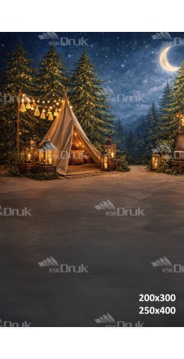 Tło fotograficzne „Leśny namiot nocą – magiczny klimat przy świetle lampionów” | 4118